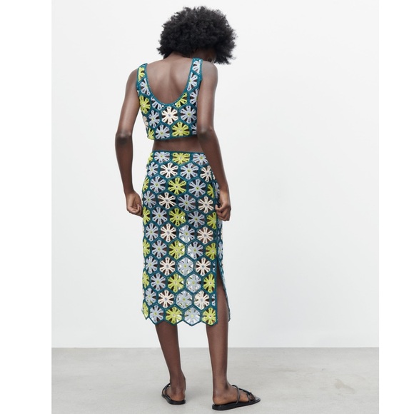 NWT Zara 2 Piece Floral Crochet Knit Top And Skirt - Picture 5 of 16